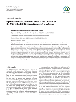 Optimization of Conditions for in Vitro Culture of the Microphallid Digenean Gynaecotyla Adunca