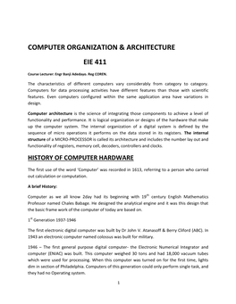 Computer Organization & Architecture Eie