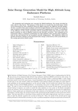 Solar Energy Generation Model for High Altitude Long Endurance Platforms