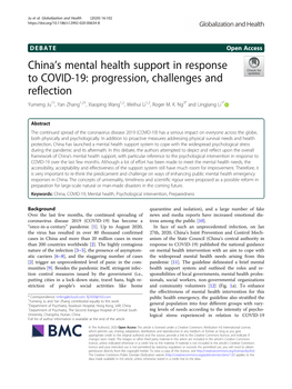 China's Mental Health Support in Response to COVID-19