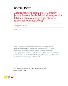 Zapomniane Jeziora, Cz. 1. Zespoły Jezior Borów Tucholskich Dostępne