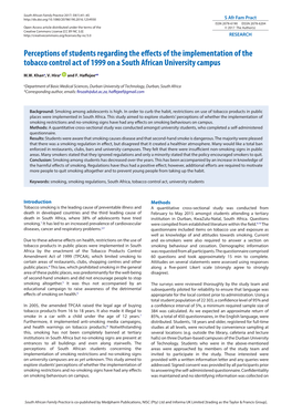 Perceptions of Students Regarding the Effects of the Implementation of the Tobacco Control Act of 1999 on a South African University Campus