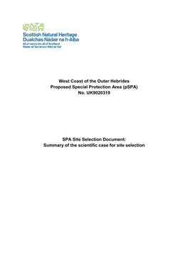 Site Selection Document: Summary of the Scientific Case for Site Selection