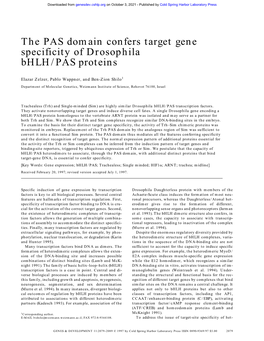The PAS Domain Confers Target Gene Specificity of Drosophila Bhlh/PAS Proteins