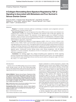 A Collagen-Remodeling Gene Signature Regulated by TGF-B Signaling Is Associated with Metastasis and Poor Survival in Serous Ovarian Cancer