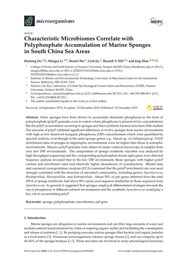 Characteristic Microbiomes Correlate with Polyphosphate Accumulation of Marine Sponges in South China Sea Areas