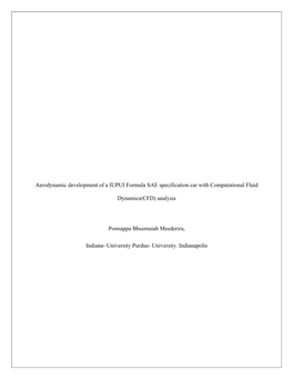 Aerodynamic Development of a IUPUI Formula SAE Specification Car with Computational Fluid Dynamics(CFD) Analysis