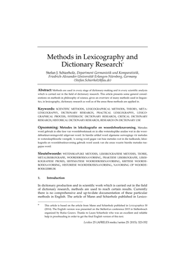 Methods in Lexicography and Dictionary Research* Stefan J