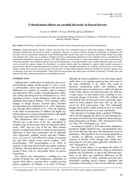 Urbanization Effects on Carabid Diversity in Boreal Forests