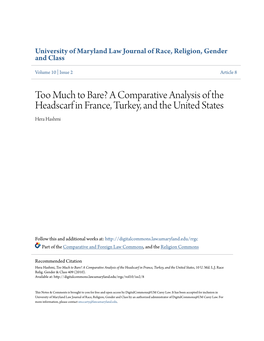 A Comparative Analysis of the Headscarf in France, Turkey, and the United States Hera Hashmi