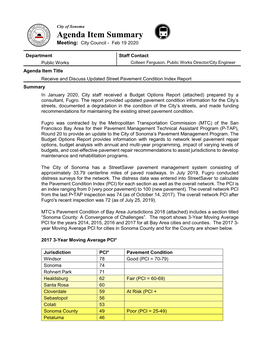 Receive and Discuss Updated Street Pavement Condition Index Report