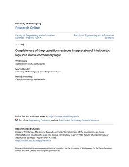 Completeness of the Propositions-As-Types Interpretation of Intuitionistic Logic Into Illative Combinatory Logic