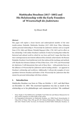 Mattityahu Strashun (1817–1885) and His Relationship with the Early Founders of Wissenschaft Des Judentums