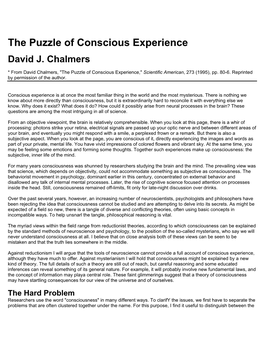 The Puzzle of Conscious Experience (Chalmers)