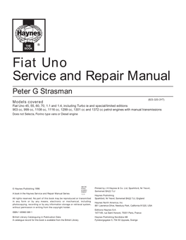Fiat Uno Service and Repair Manual Peter G Strasman