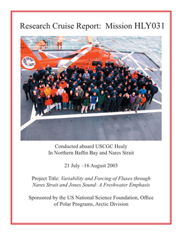 Research Cruise Report: Mission HLY031