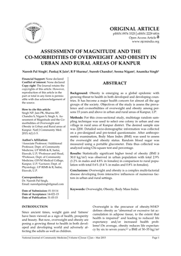 ORIGINAL ARTICLE Pissn 0976 3325│Eissn 2229 6816 Open Access Article