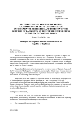 Statement by Mr. Abduvohid Karimov, Chairman of The