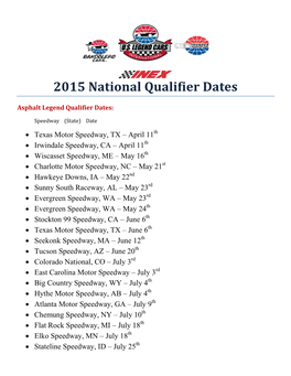 2015 National Qualifier Dates