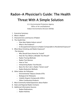 Radon-A Physician's Guide: the Health