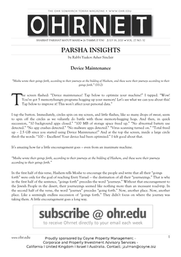 PARSHA INSIGHTS by Rabbi Yaakov Asher Sinclair