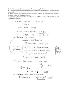 1- Consider an Array of Six Elements with Element Spacing D = 3Λ/8. A