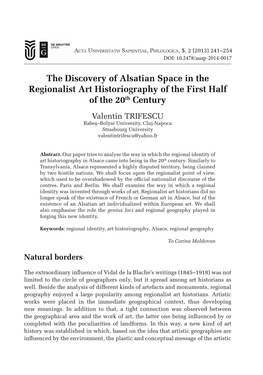 The Discovery of Alsatian Space in the Regionalist Art Historiography Of