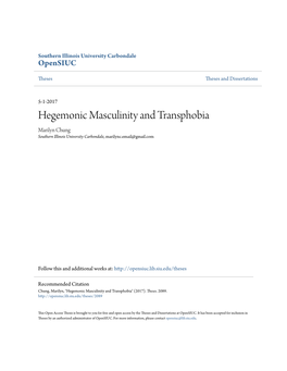 Hegemonic Masculinity and Transphobia Marilyn Chung Southern Illinois University Carbondale, Marilync.Email@Gmail.Com