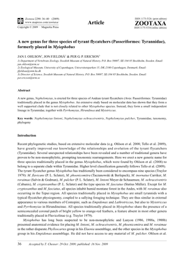 Zootaxa, a New Genus for Three Species of Tyrant Flycatchers (Passeriformes: Tyrannidae)