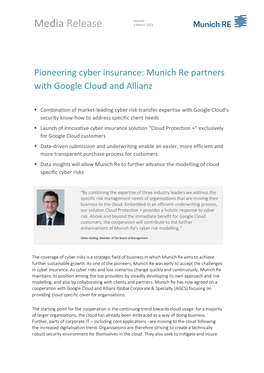 Pioneering Cyber Insurance: Munich Re Partners with Google Cloud and Allianz