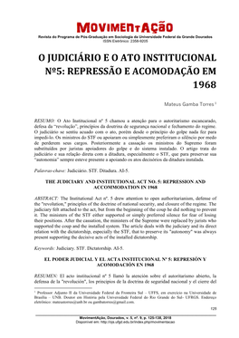 O Judiciário E O Ato Institucional Nº5: Repressão E Acomodação Em