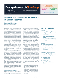 Mapping the Meaning of Knowledge in Design Research Kristina Niedderer University of Hertfordshire