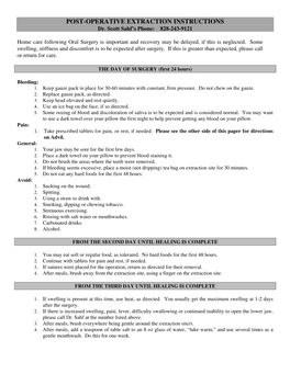 POST-OPERATIVE EXTRACTION INSTRUCTIONS Dr