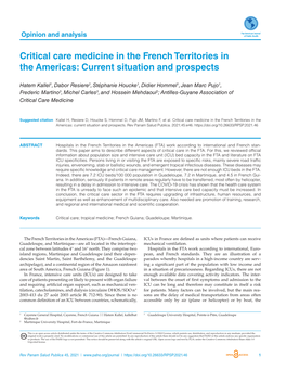 Critical Care Medicine in the French Territories in the Americas