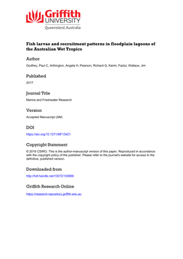 Fish Larvae and Recruitment Patterns in Floodplain Lagoons of the Australian Wet Tropics