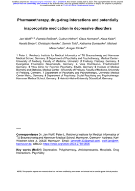 Pharmacotherapy, Drug-Drug Interactions and Potentially