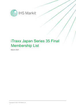 Itraxx Japan Series 35 Final Membership List March 2021