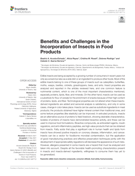 Benefits and Challenges in the Incorporation of Insects in Food