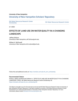 Effects of Land Use on Water Quality in a Changing Landscape