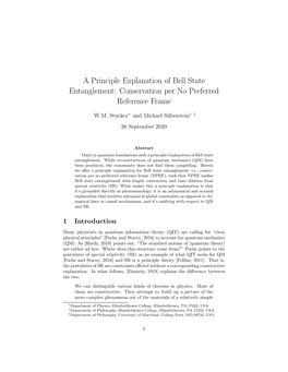 A Principle Explanation of Bell State Entanglement: Conservation Per No Preferred Reference Frame