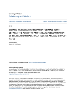 Ontario Ice-Hockey Participation for Male Youth Between the Ages of 10 and 15 Years: an Examination of the Relationship Between Relative Age and Dropout Rates