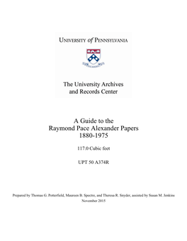 Guide, Raymond Pace Alexander Papers (UPT 50 A374R)