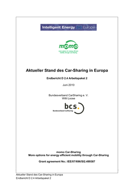 Aktueller Stand Des Car-Sharing in Europa