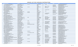 Vendor List for Campaign Contributions