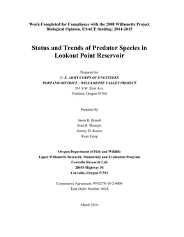 Status and Trends of Predator Species in Lookout Point Reservoir