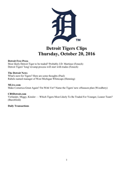 Detroit Tigers Clips Thursday, October 20, 2016