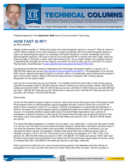 HOW FAST IS RF? by RON HRANAC