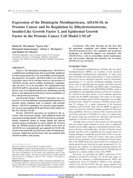 Expression of the Disintegrin Metalloprotease, ADAM-10, In