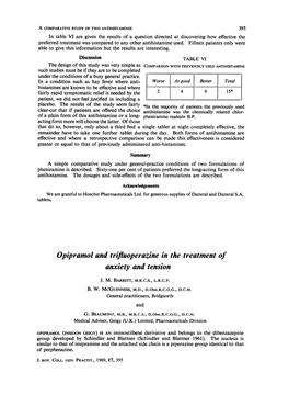 Opipramol and Trifluoperazine in the Treatment of Anxiety and Tension