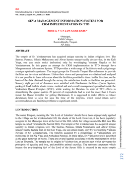 Seva Management Information System for Crm Implementation in Ttd